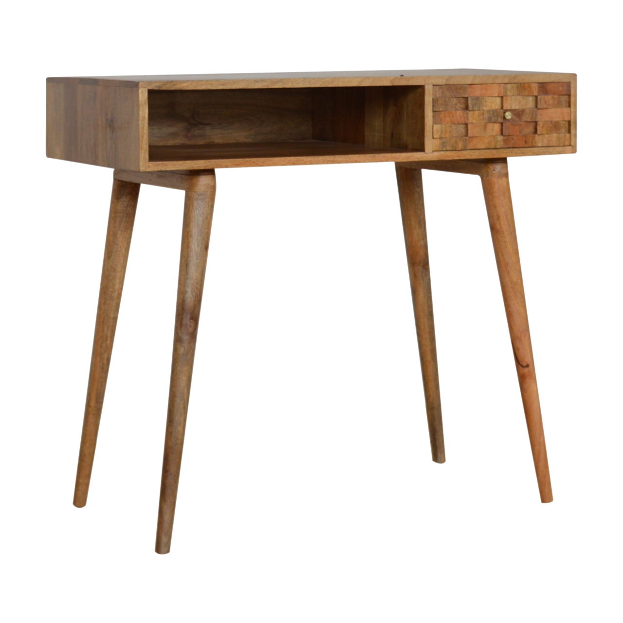 Solid Mango Wood Oak Finished 1 Tile Front Drawer 1 Slot Desk