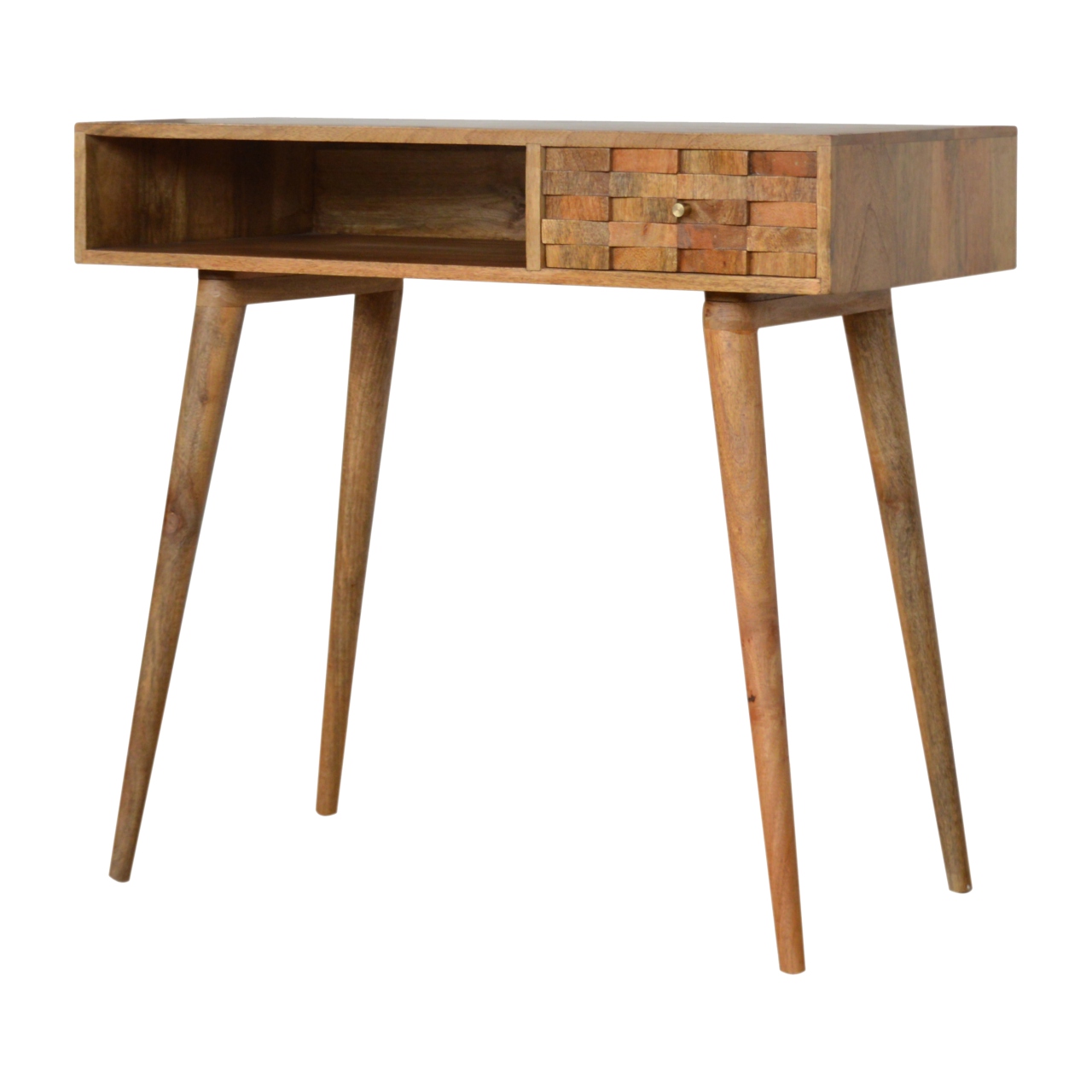 Solid Mango Wood Oak Finished 1 Tile Front Drawer 1 Slot Desk - Image 2