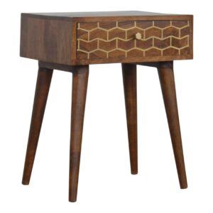 Solid Mango Wood Gold Art Pattern Bedside