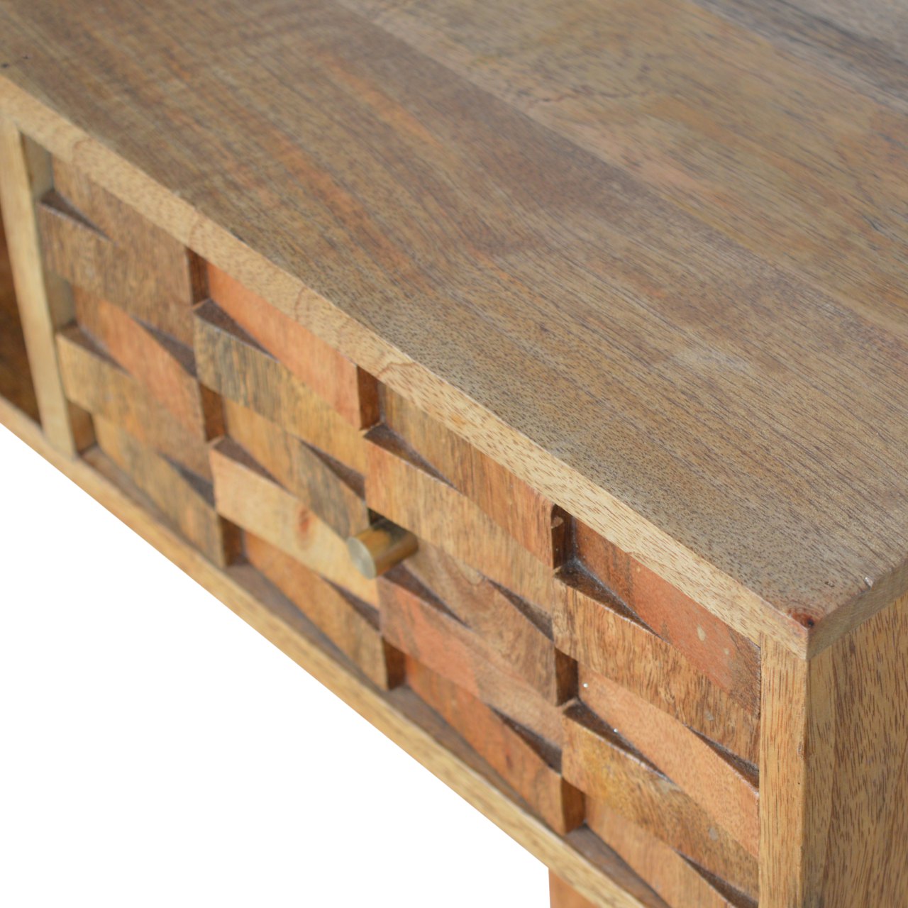 Solid Mango Wood Oak Finished 1 Tile Front Drawer 1 Slot Desk - Image 4