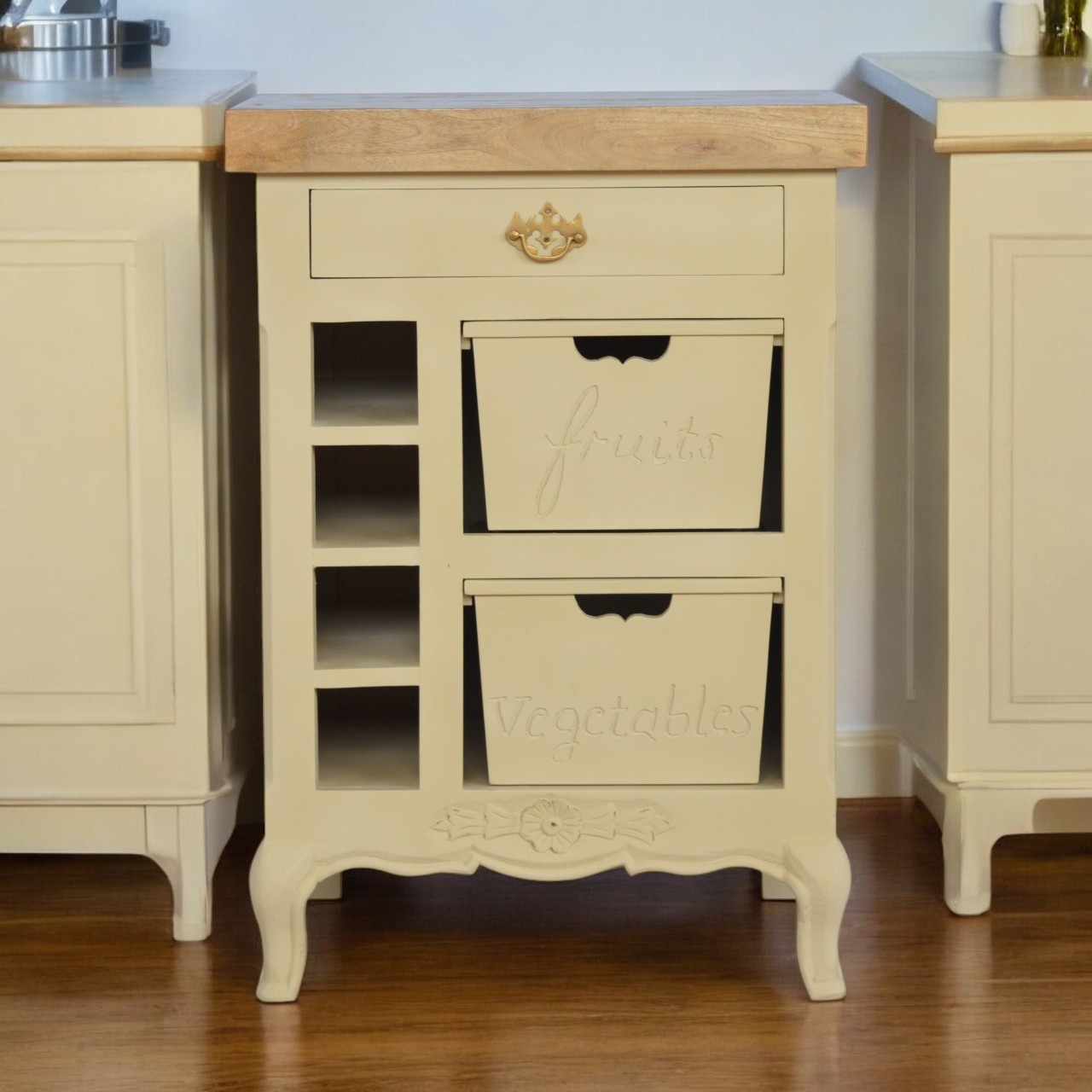 Solid Mango Wood French Style Cream Cabinet - Image 2