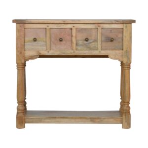 Solid Mango Wood Oak Finished Granary Royale 4 Drawer Console Table