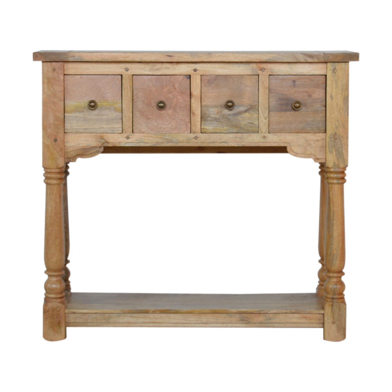 Solid Mango Wood Oak Finished Granary Royale 4 Drawer Console Table