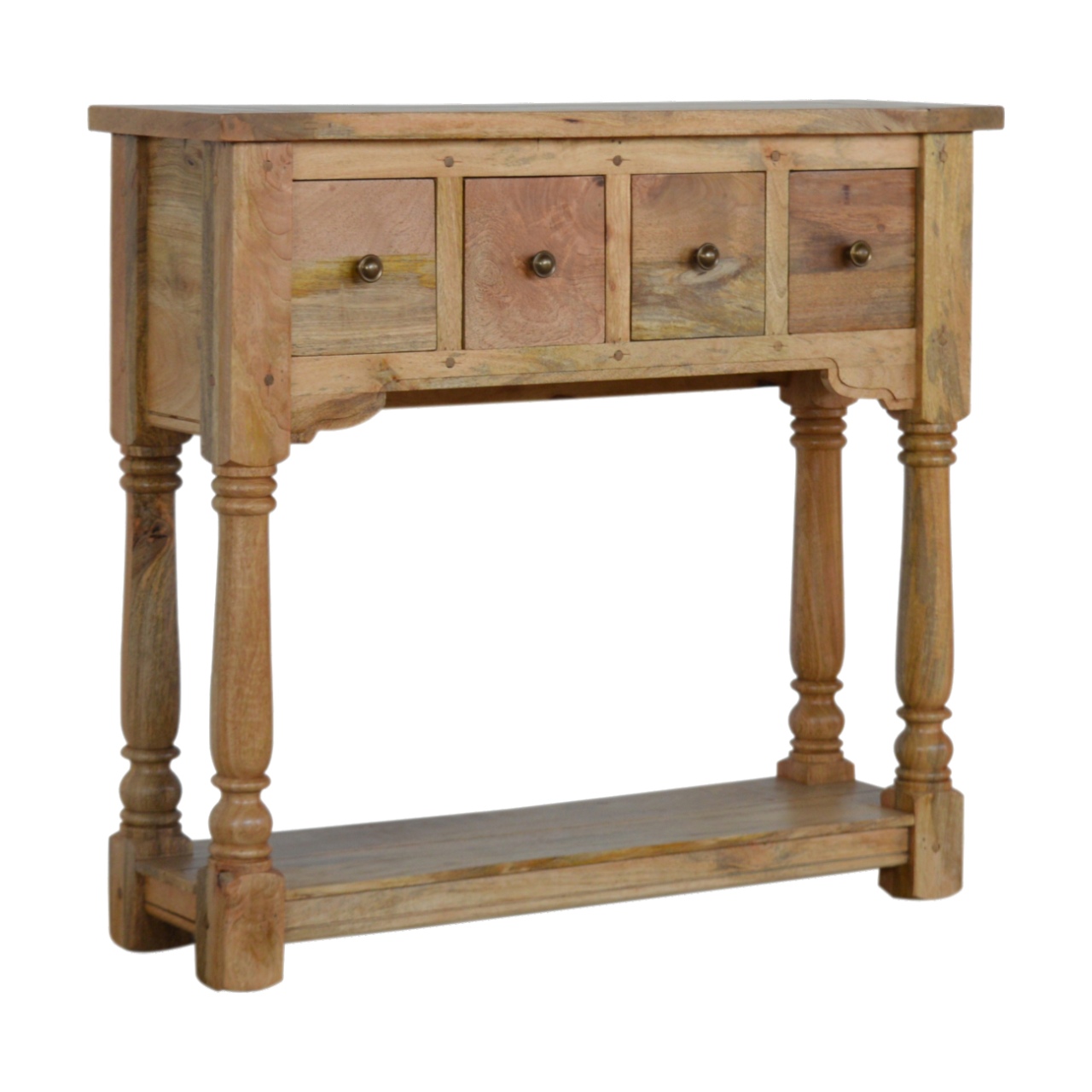 Solid Mango Wood Oak Finished Granary Royale 4 Drawer Console Table - Image 2