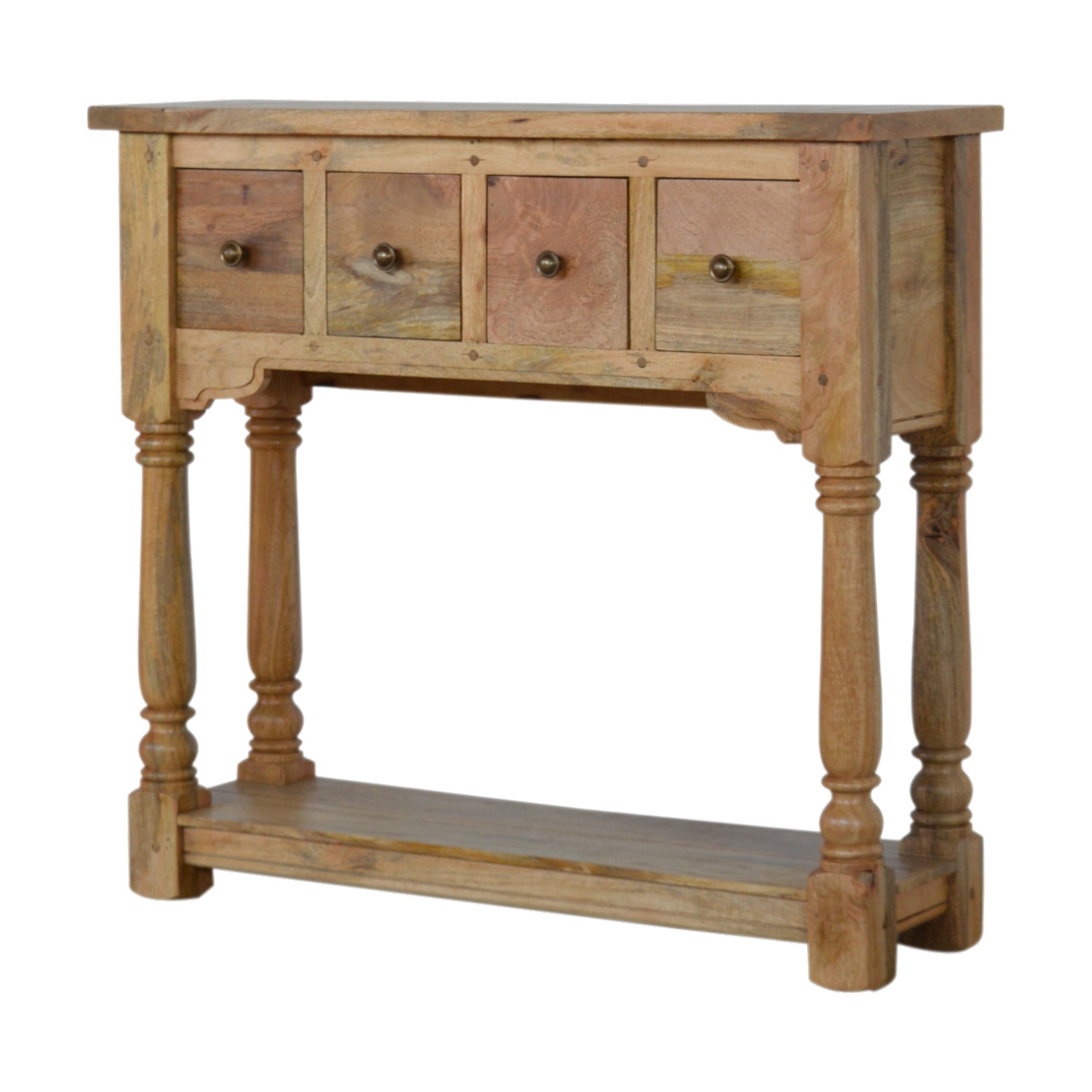 Solid Mango Wood Oak Finished Granary Royale 4 Drawer Console Table - Image 3