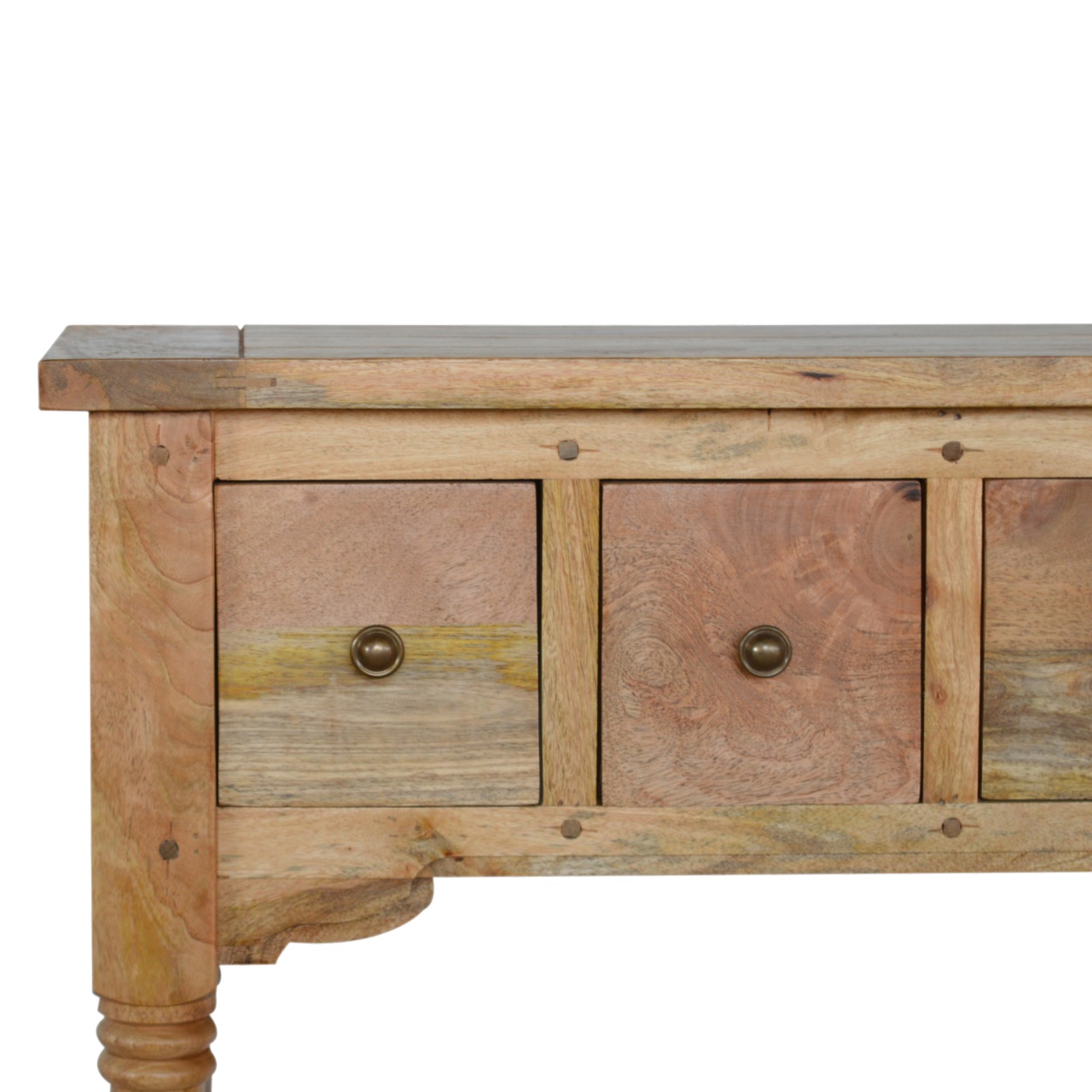 Solid Mango Wood Oak Finished Granary Royale 4 Drawer Console Table - Image 4