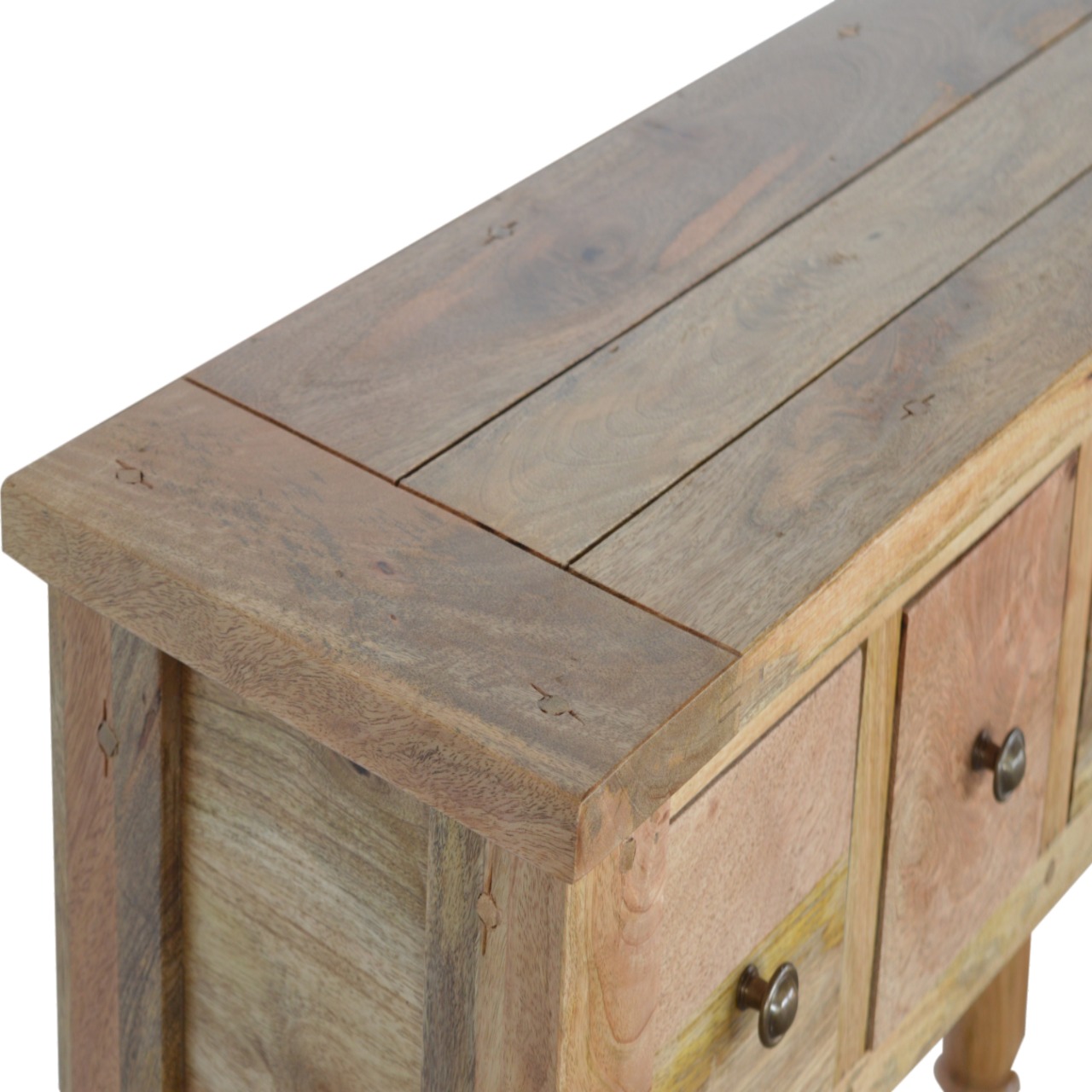 Solid Mango Wood Oak Finished Granary Royale 4 Drawer Console Table - Image 5