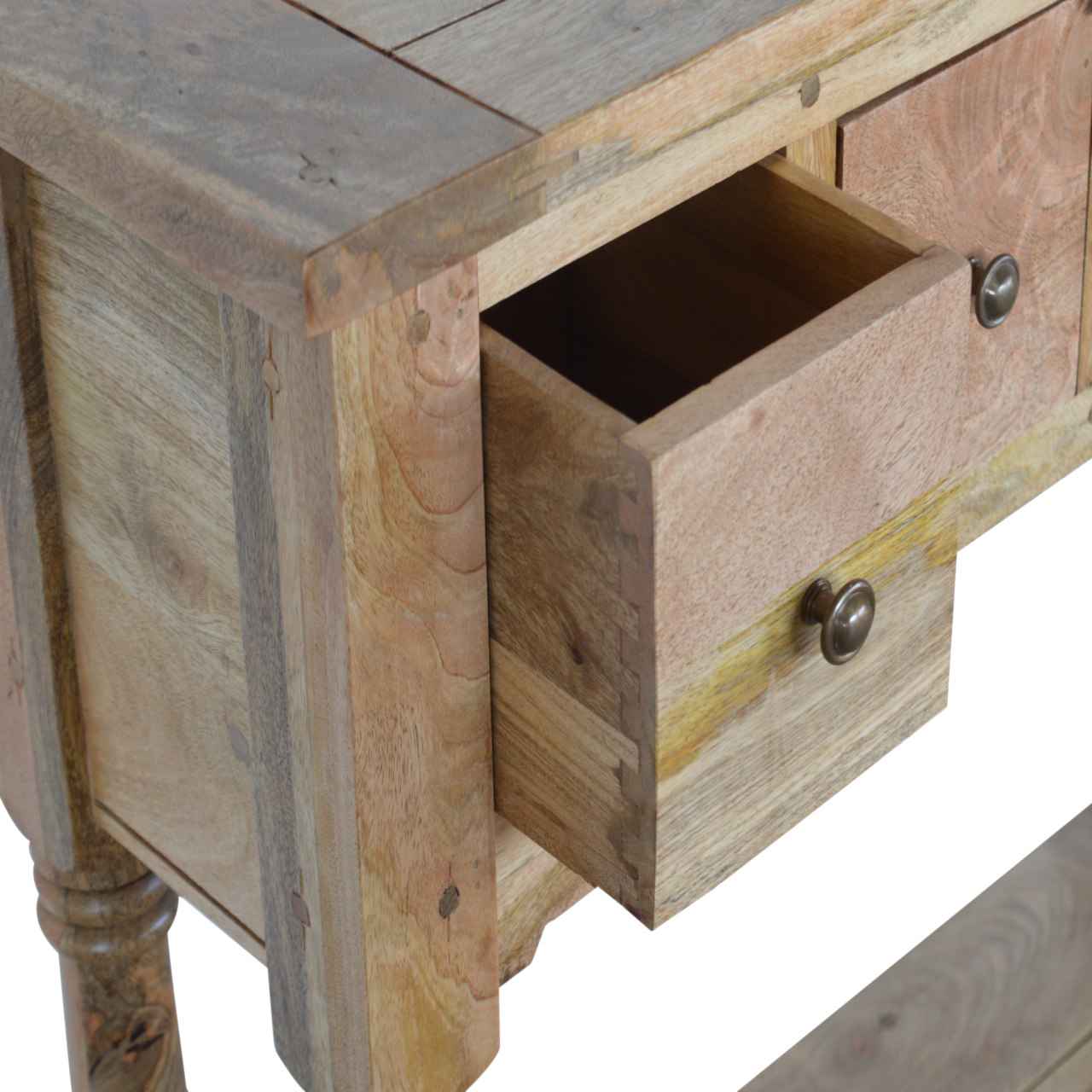 Solid Mango Wood Oak Finished Granary Royale 4 Drawer Console Table - Image 6