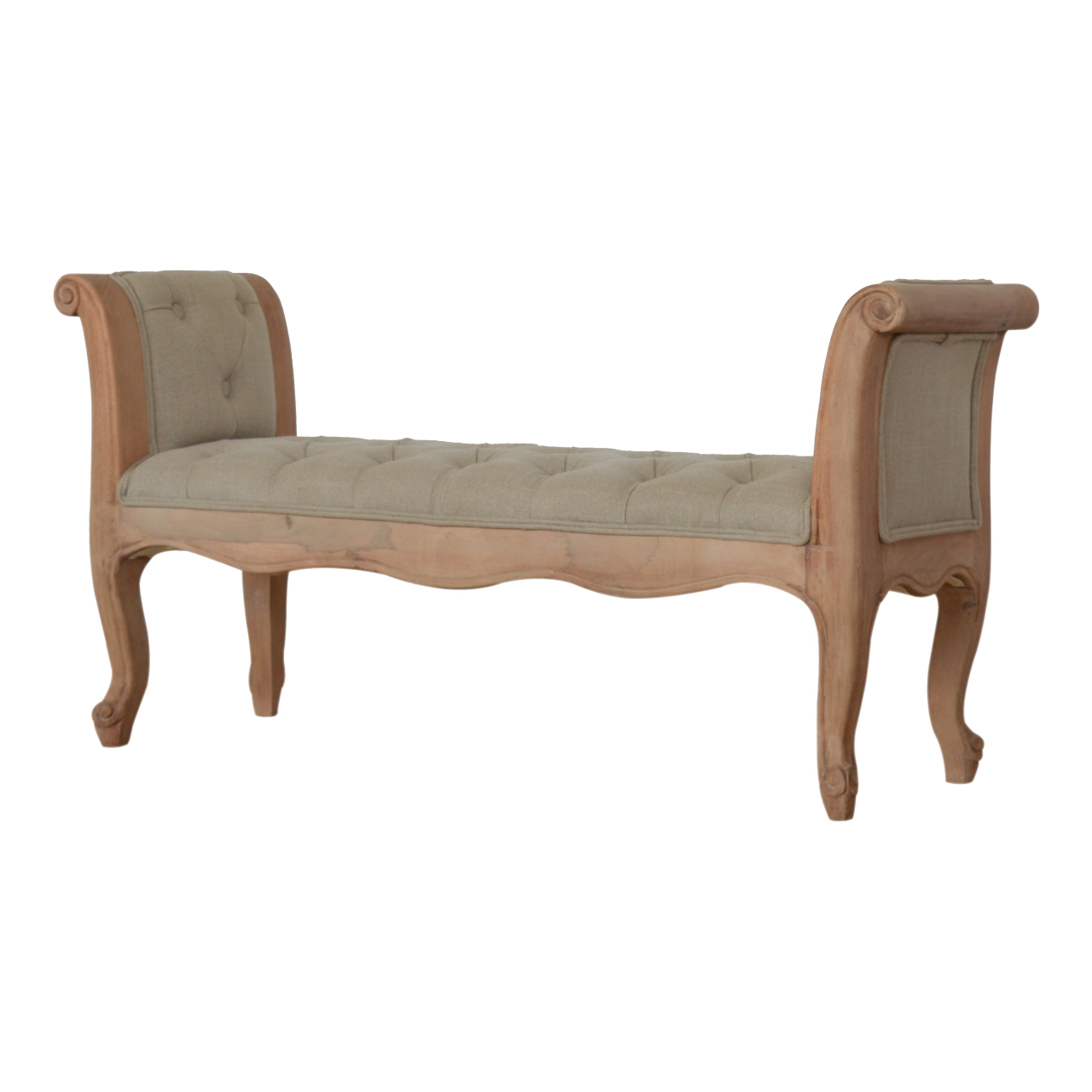 Solid Sun Bleached Finished Mango Wood French Style Mud Linen Bench - Image 8
