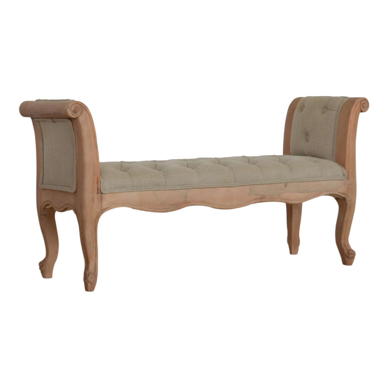 Solid Sun Bleached Finished Mango Wood French Style Mud Linen Bench - Image 7