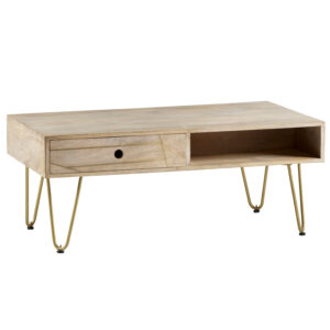Light Gold Rectangular Coffee Table with Drawer