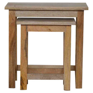 Solid Mango Wood Oak Finished Set of 2 Country Style Stools