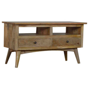 Solid Mango Wood Oak Finished Media Unit