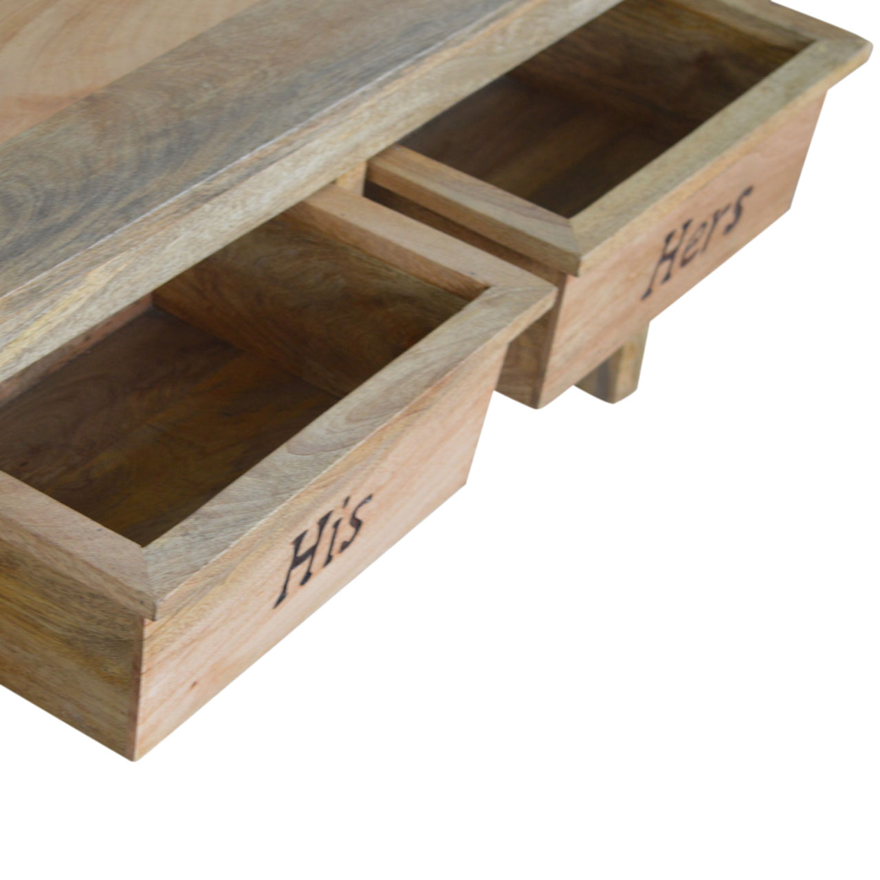 Solid Mango Wood His & Hers Carved Storage Bench - Image 9
