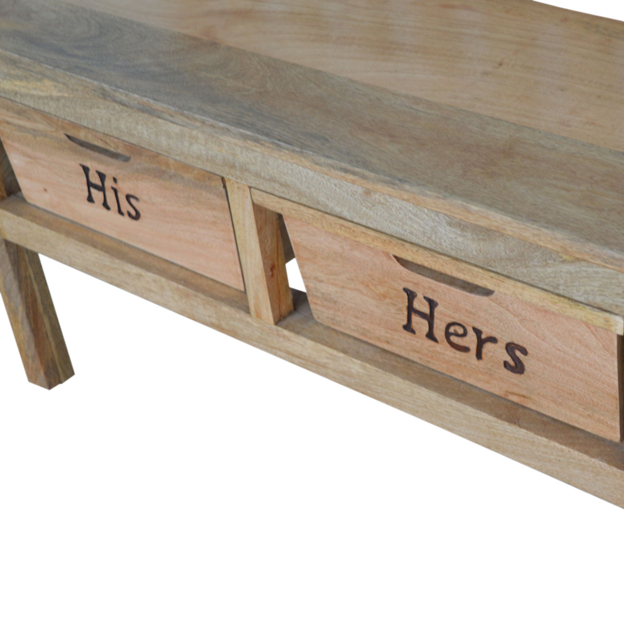 Solid Mango Wood His & Hers Carved Storage Bench - Image 13