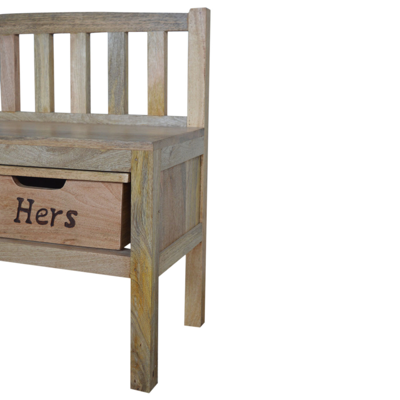 Solid Mango Wood His & Hers Carved Storage Bench - Image 12