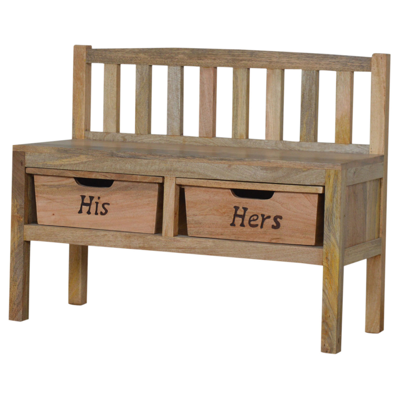 Solid Mango Wood His & Hers Carved Storage Bench - Image 3