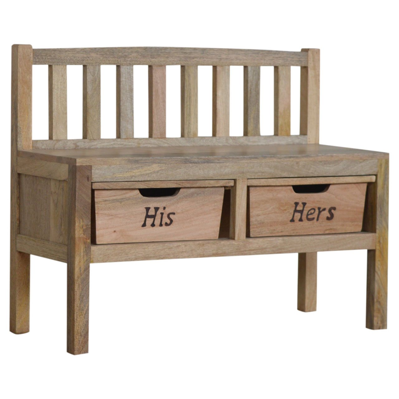 Solid Mango Wood His & Hers Carved Storage Bench - Image 2