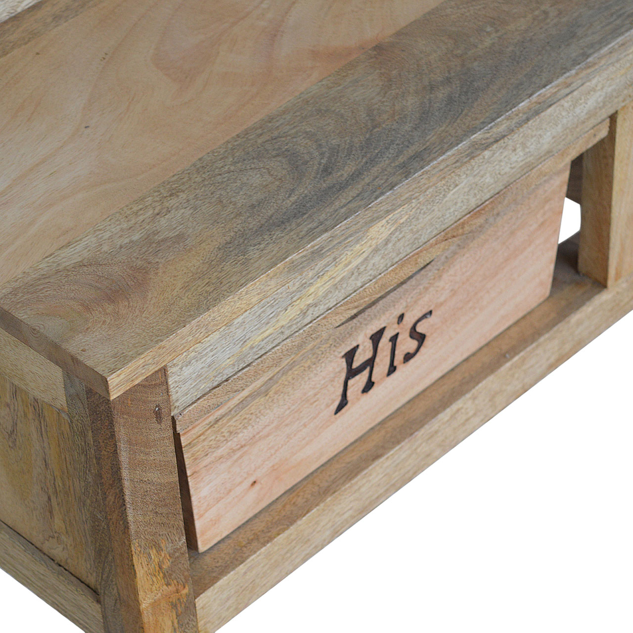 Solid Mango Wood His & Hers Carved Storage Bench - Image 5