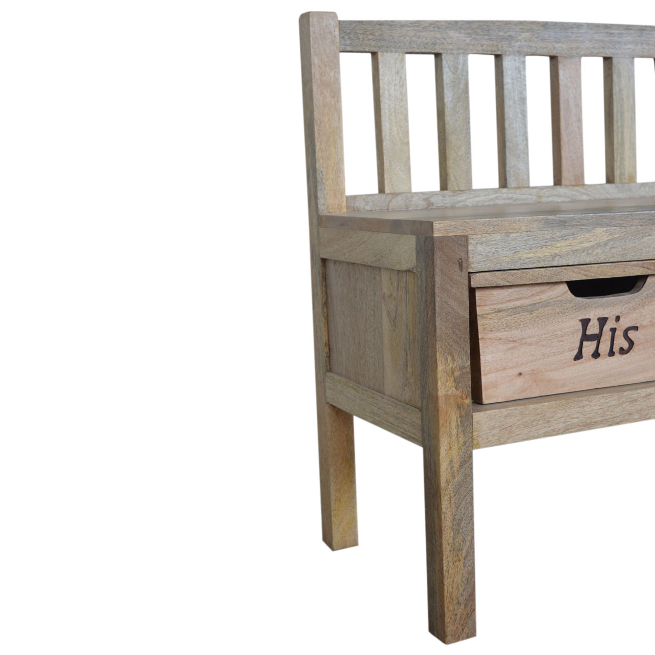Solid Mango Wood His & Hers Carved Storage Bench - Image 6