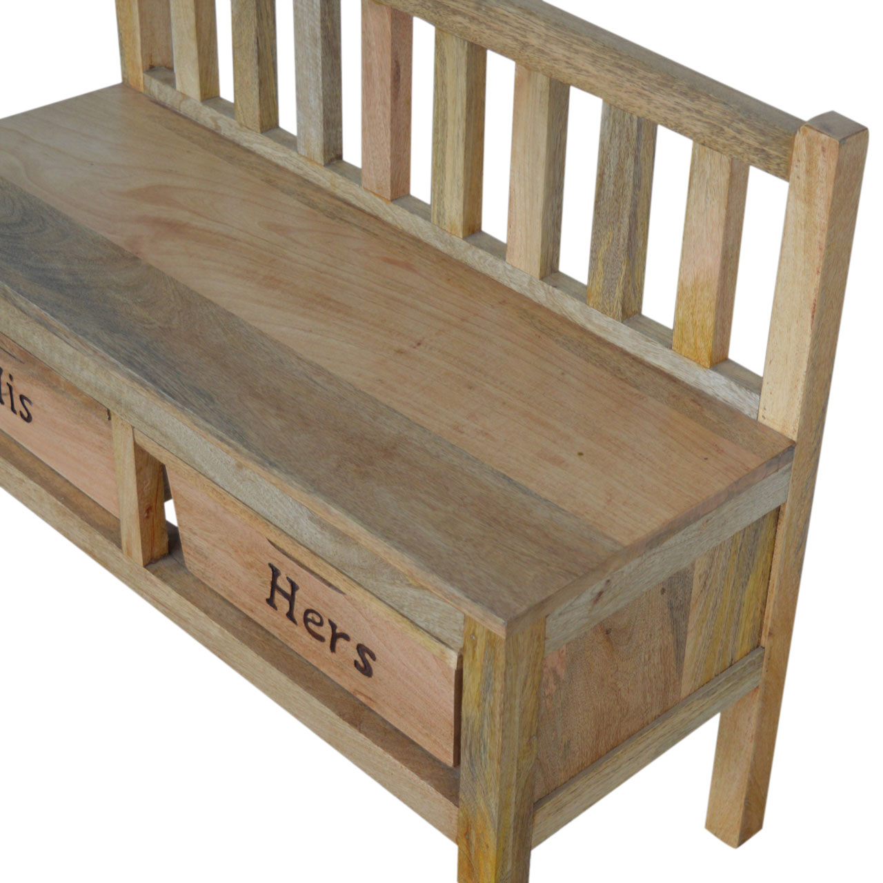 Solid Mango Wood His & Hers Carved Storage Bench - Image 7