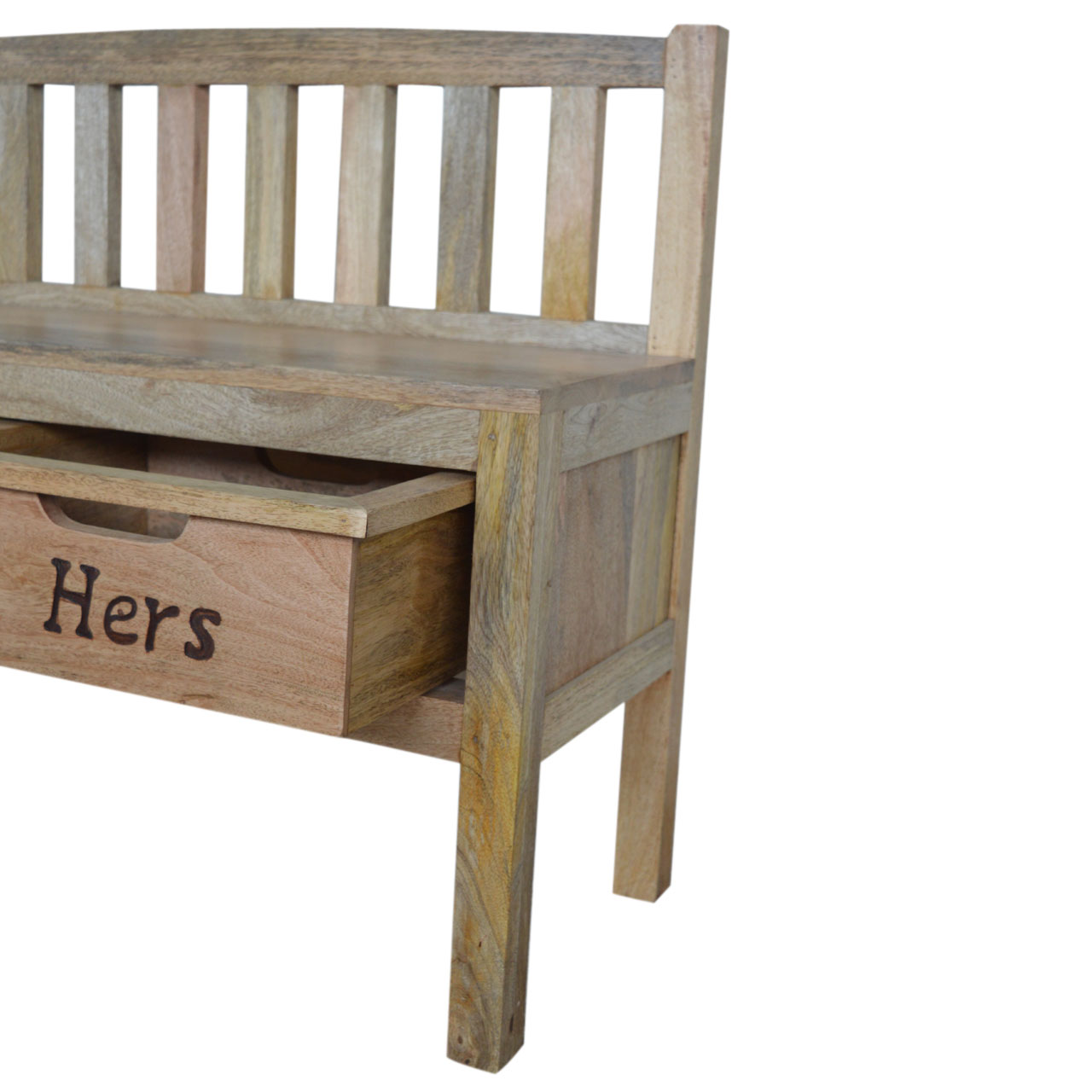 Solid Mango Wood His & Hers Carved Storage Bench - Image 10