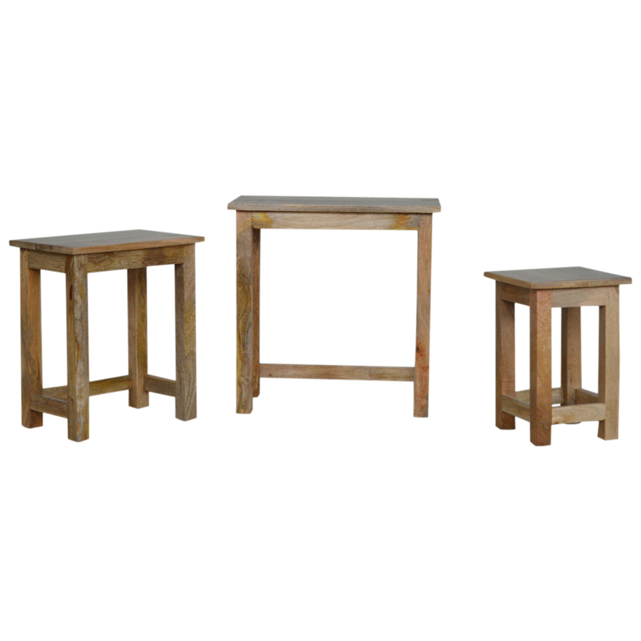 Solid Mango Wood Country Solid Wood Stool Set of 3 - Image 2