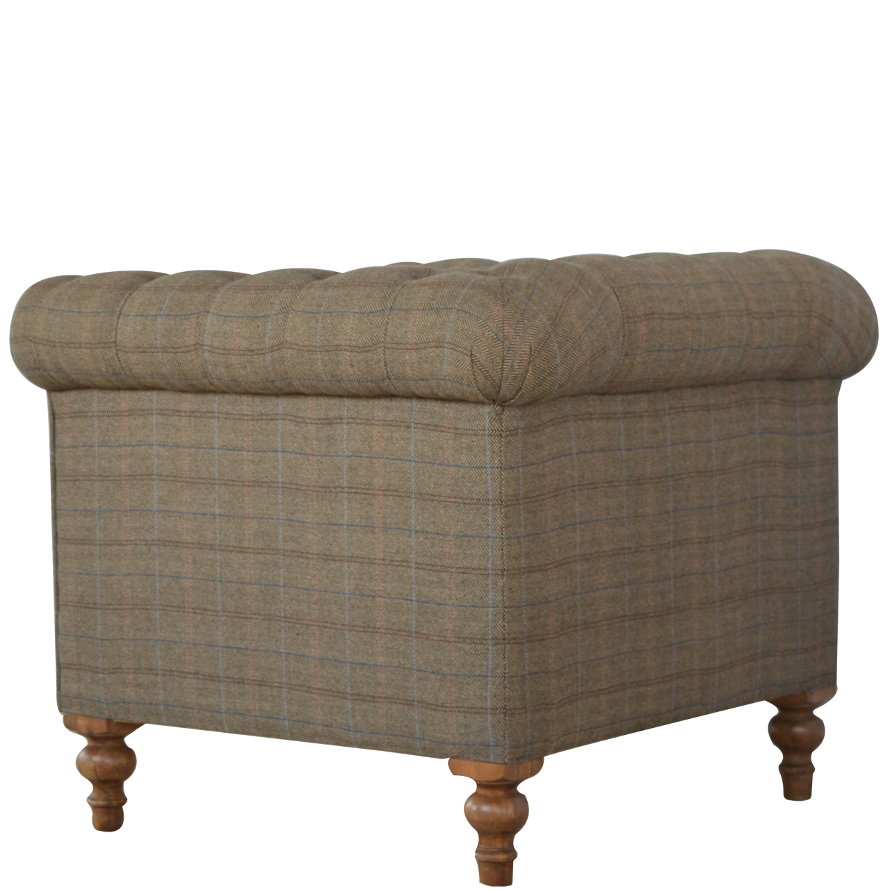 Solid Mango Wood Single Seater Chesterfield Multi Tweed Arm Chair - Image 3