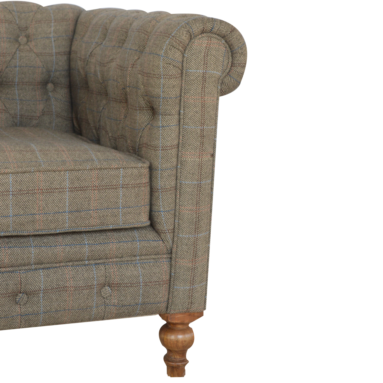 Solid Mango Wood Single Seater Chesterfield Multi Tweed Arm Chair - Image 4