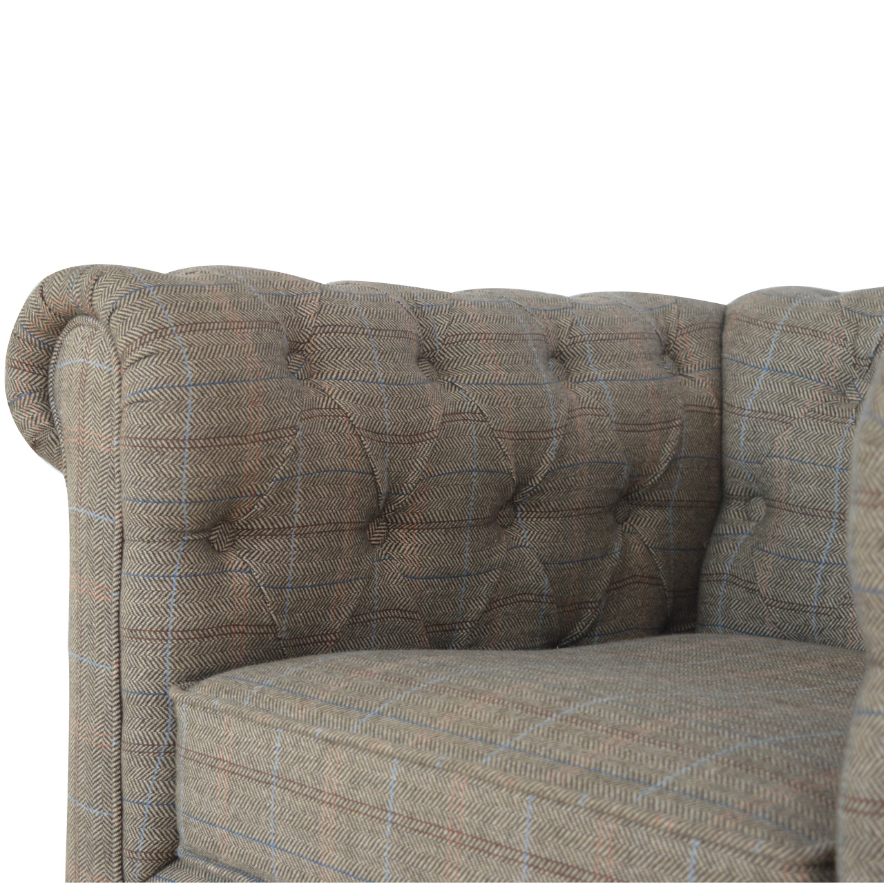 Solid Mango Wood Single Seater Chesterfield Multi Tweed Arm Chair - Image 6