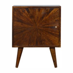Solid Mango Wood Chestnut Finished Sunrise Pattern 1 Door Bedside