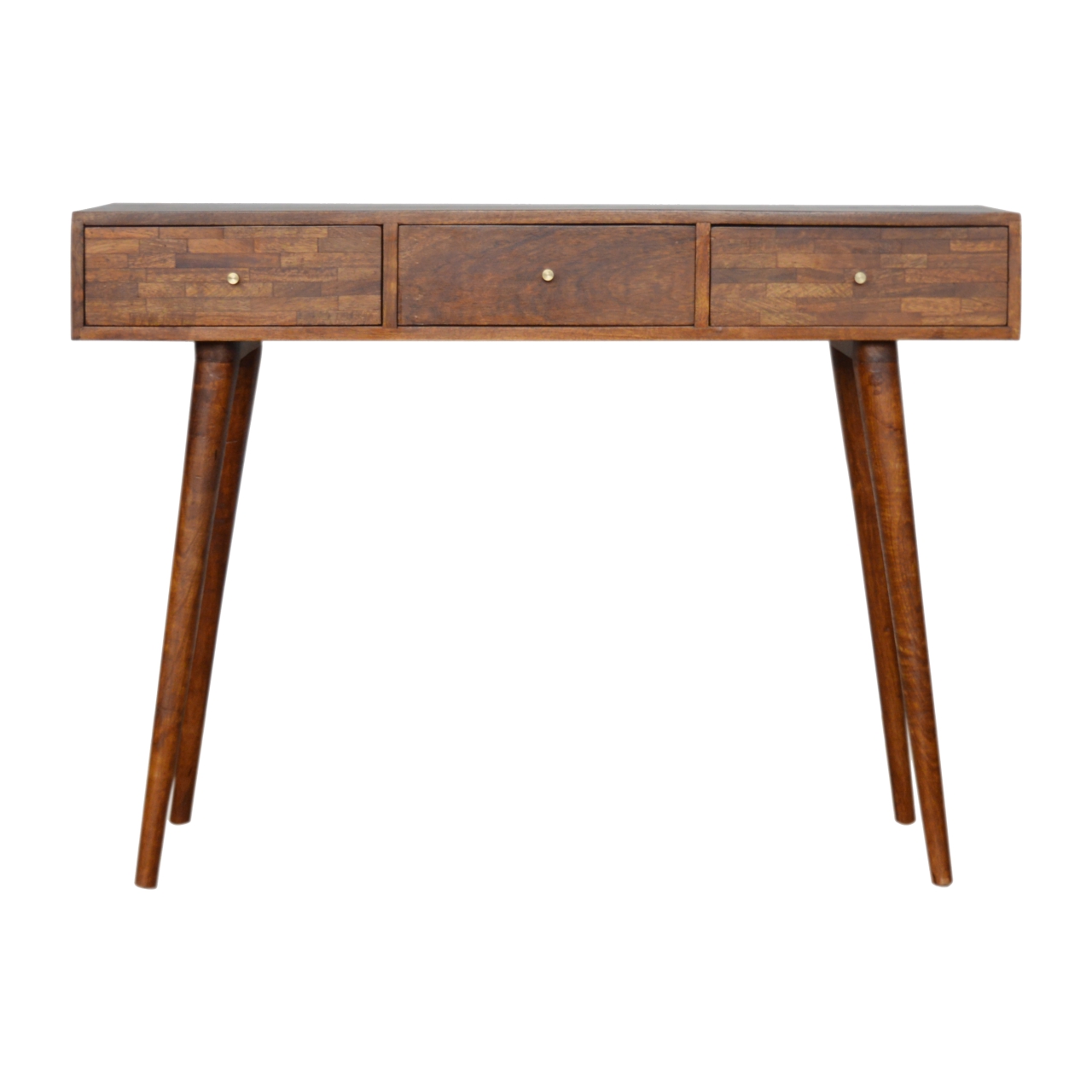 Solid Mango Wood Chestnut Finished 3 Drawer Assorted Console