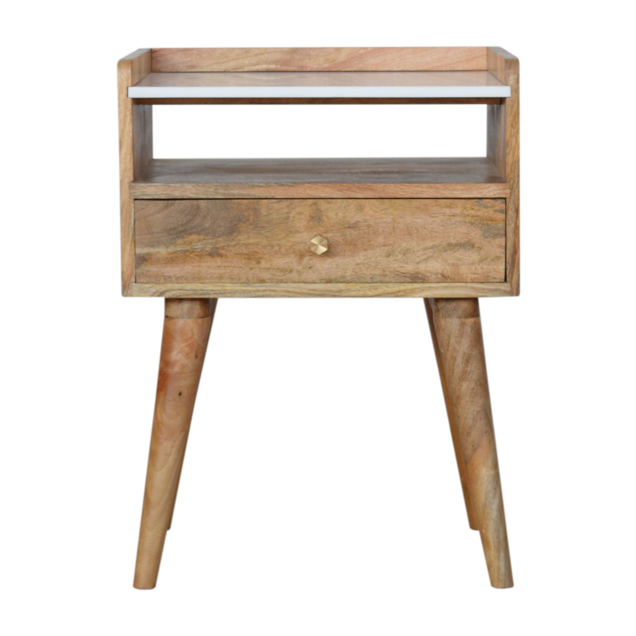 Solid Mango Wood Open Slot Bedside with White Top