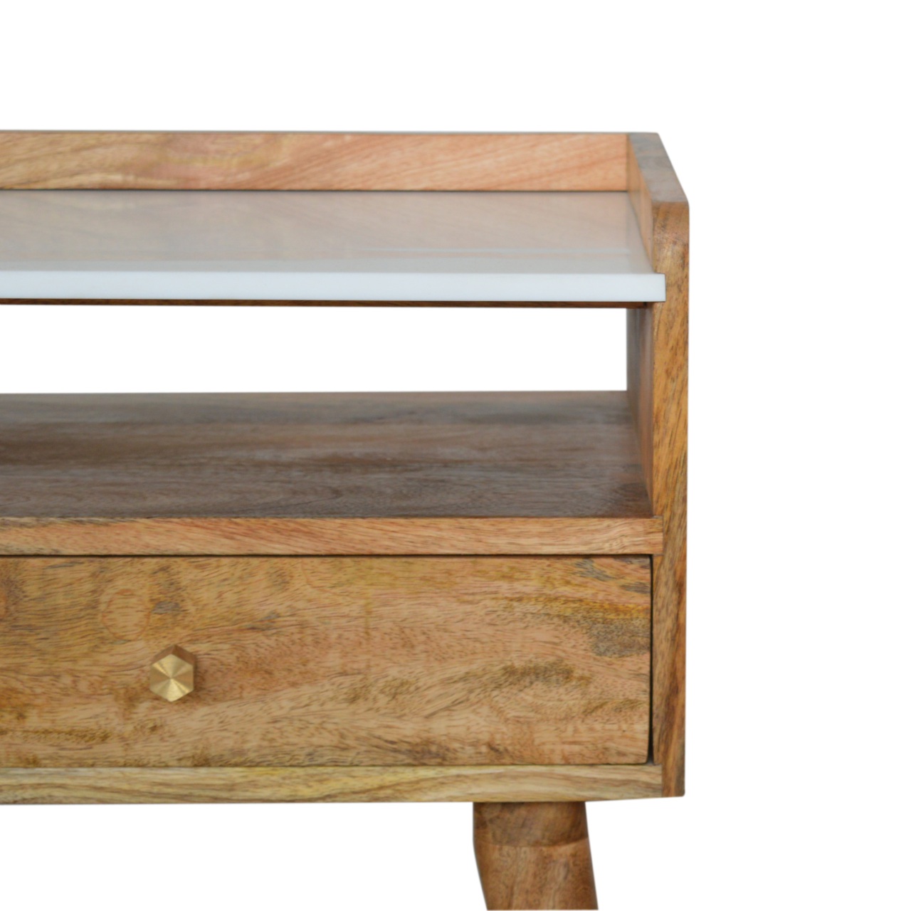 Solid Mango Wood Open Slot Bedside with White Top - Image 4