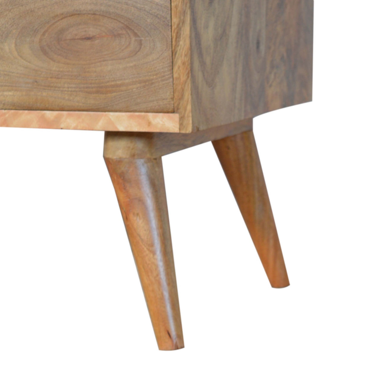 Solid Mango Wood Oak Finished White Topped Faux Marble 2 Drawer Scandinavian Style Media Unit - Image 7