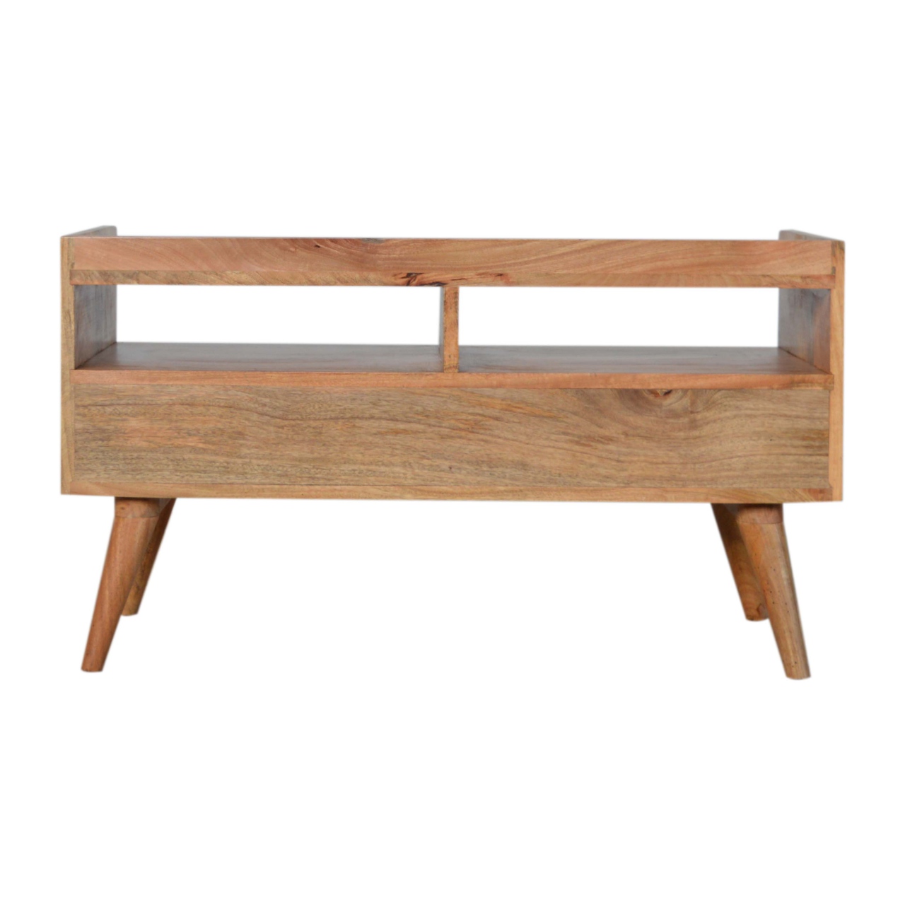 Solid Mango Wood Oak Finished White Topped Faux Marble 2 Drawer Scandinavian Style Media Unit - Image 9