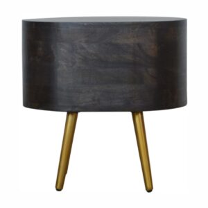 Solid Mango Wood Ash Black Two Drawer Bedside Table/Cabinet with Brass Legs