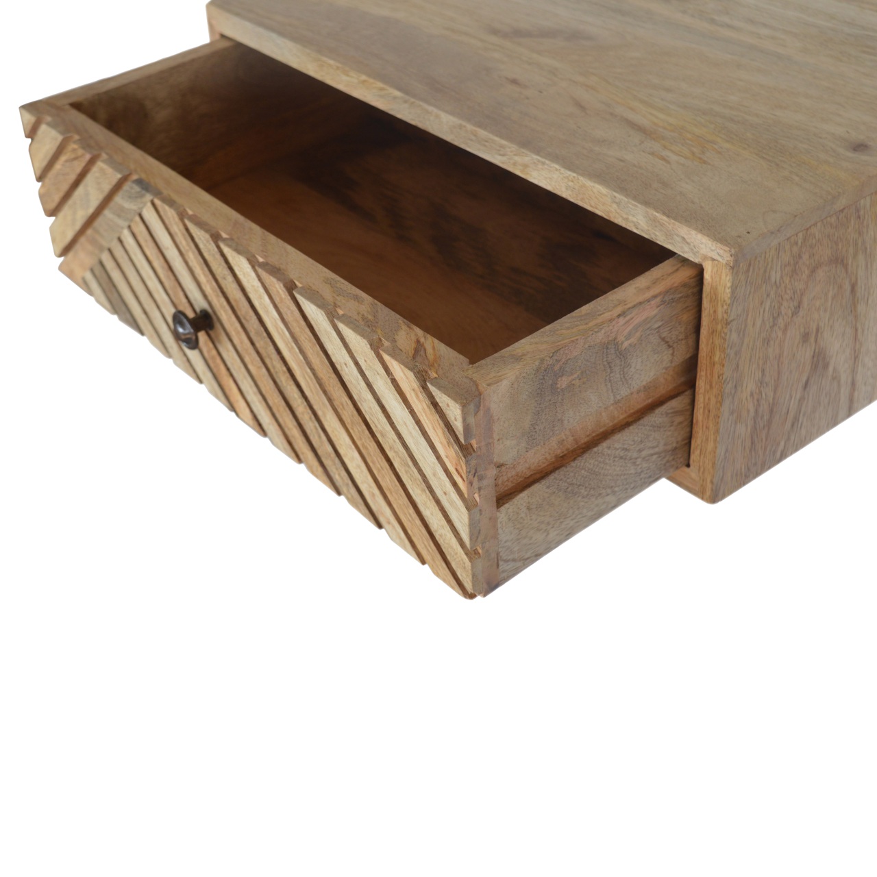 Solid Mango Wood Mango Wood Floating Line Carved Bedside - Image 3