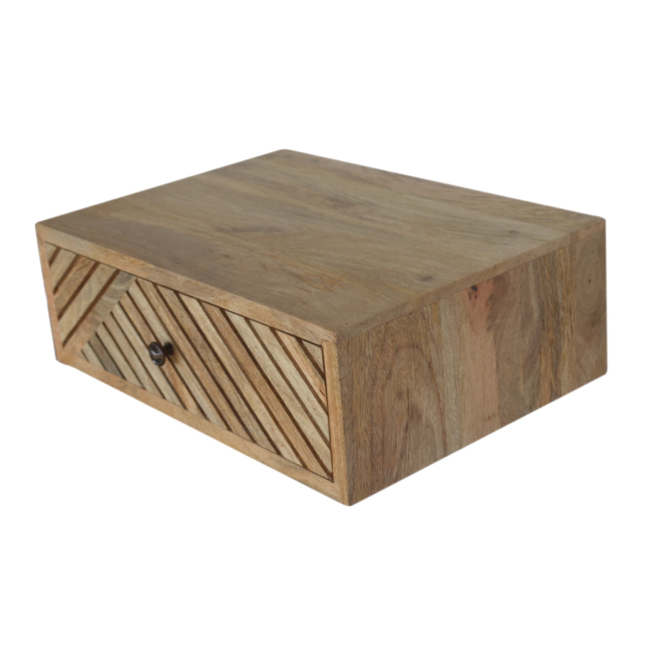 Solid Mango Wood Mango Wood Floating Line Carved Bedside - Image 5