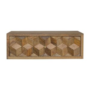 Solid Mango Wood Floating Cube Carved Bedside