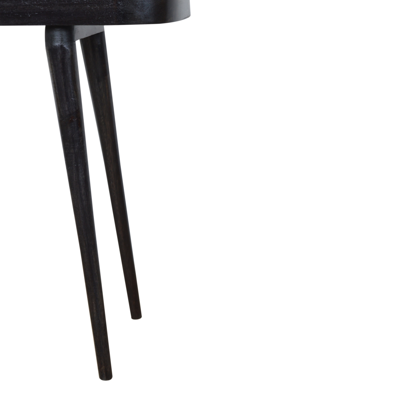 Solid Mango Wood Carbon Black Framed Rattan Topped Round Cornered Console Table - Image 6