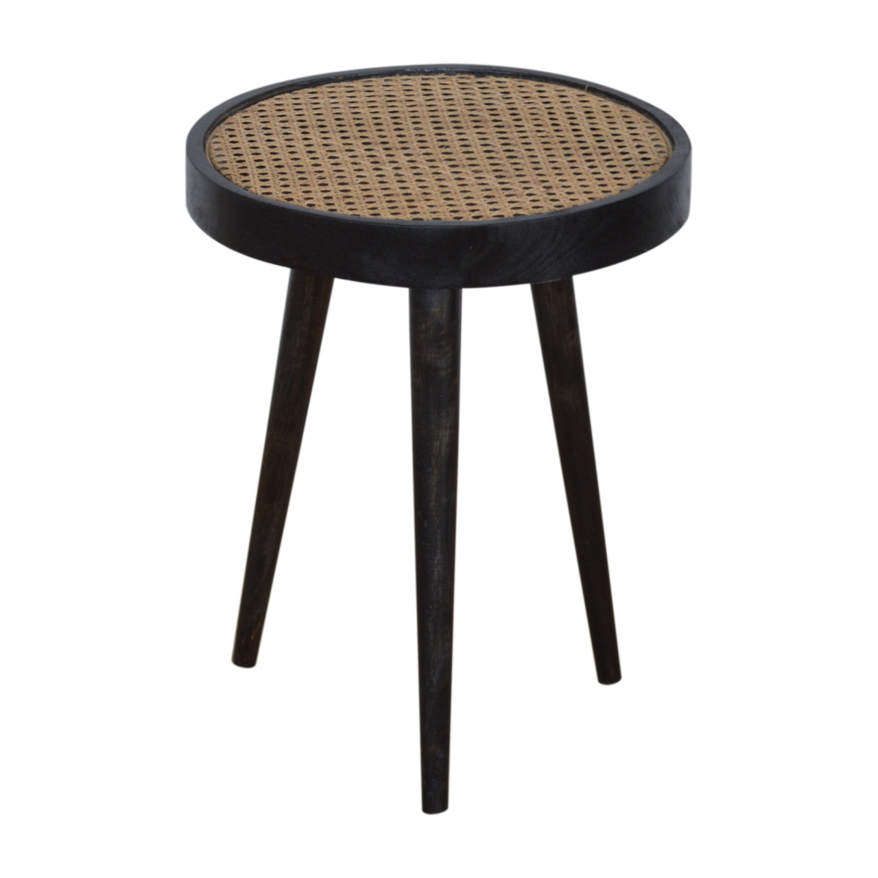 Solid Mango Wood Carbon Black Rattan End Table - Image 3