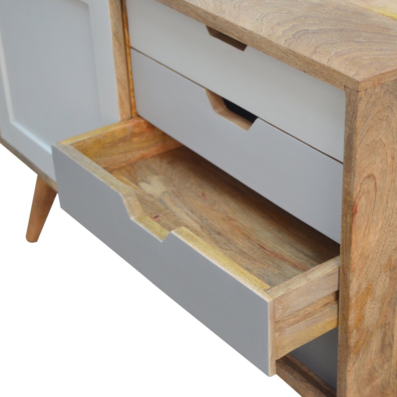 Solid Mango Wood Graduated Two Tone 4 Drawer 1 Door Cabinet - Image 4