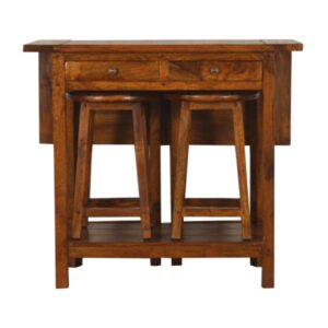 Solid Mango Wood Chestnut Finished Mango Wood Extending Breakfast Bench and 2 Stool Set