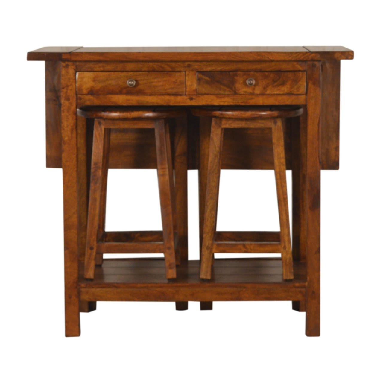 Solid Mango Wood Chestnut Finished Mango Wood Extending Breakfast Bench and 2 Stool Set