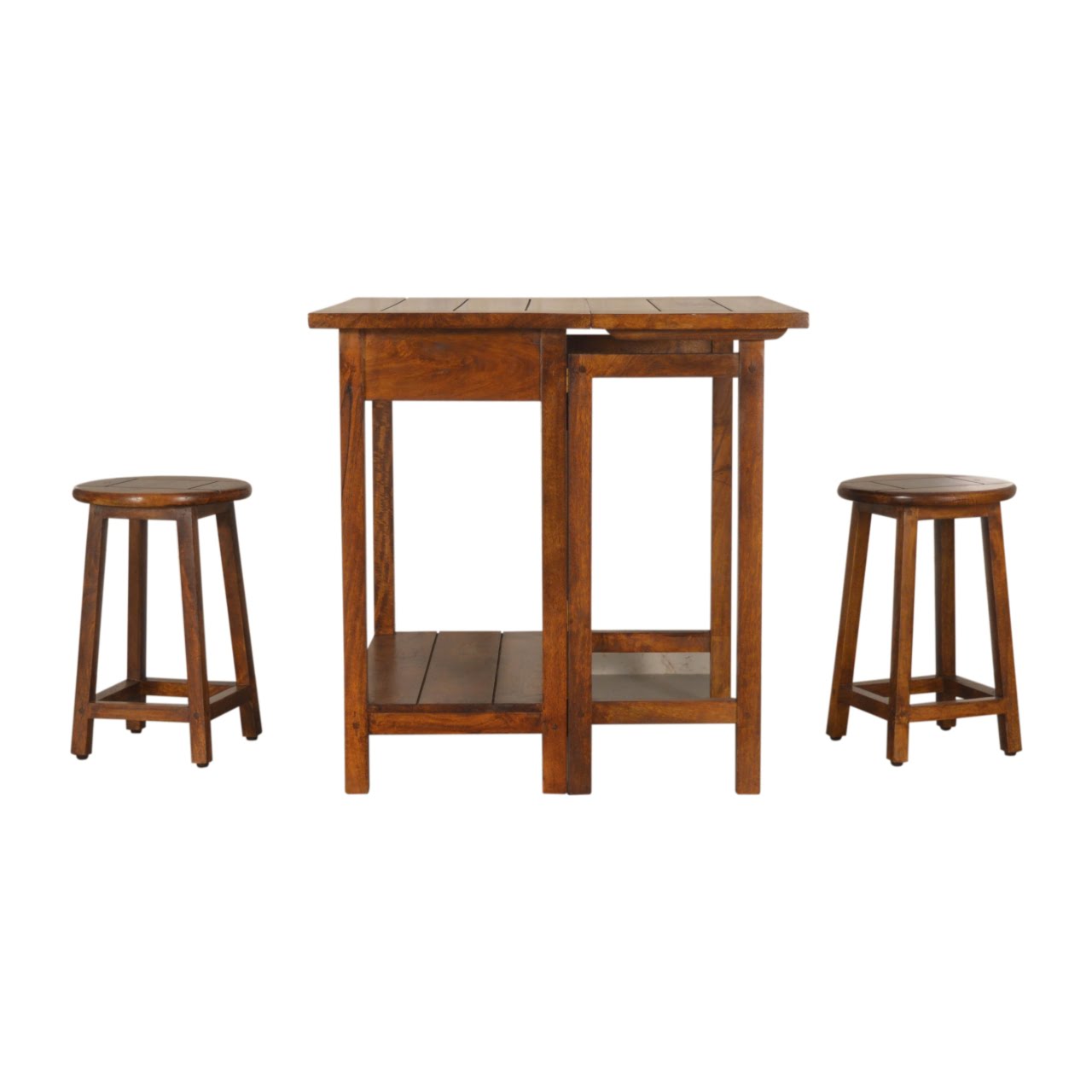 Solid Mango Wood Chestnut Finished Mango Wood Extending Breakfast Bench and 2 Stool Set - Image 3