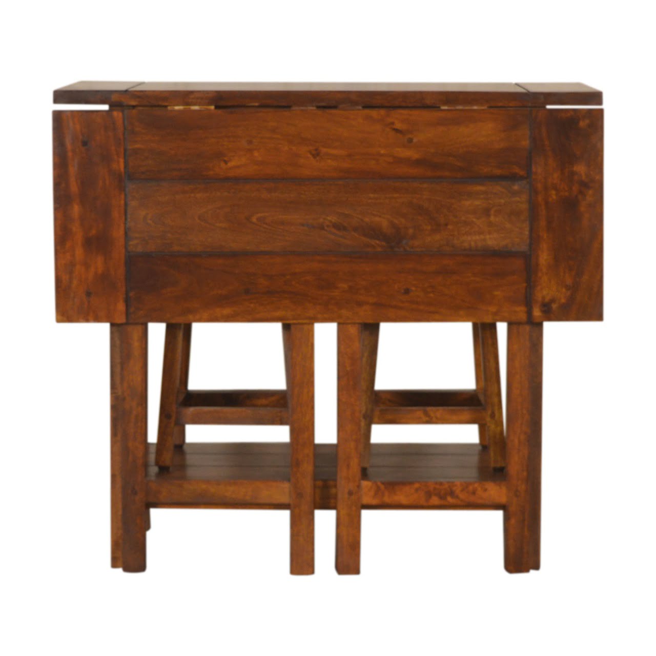 Solid Mango Wood Chestnut Finished Mango Wood Extending Breakfast Bench and 2 Stool Set - Image 4