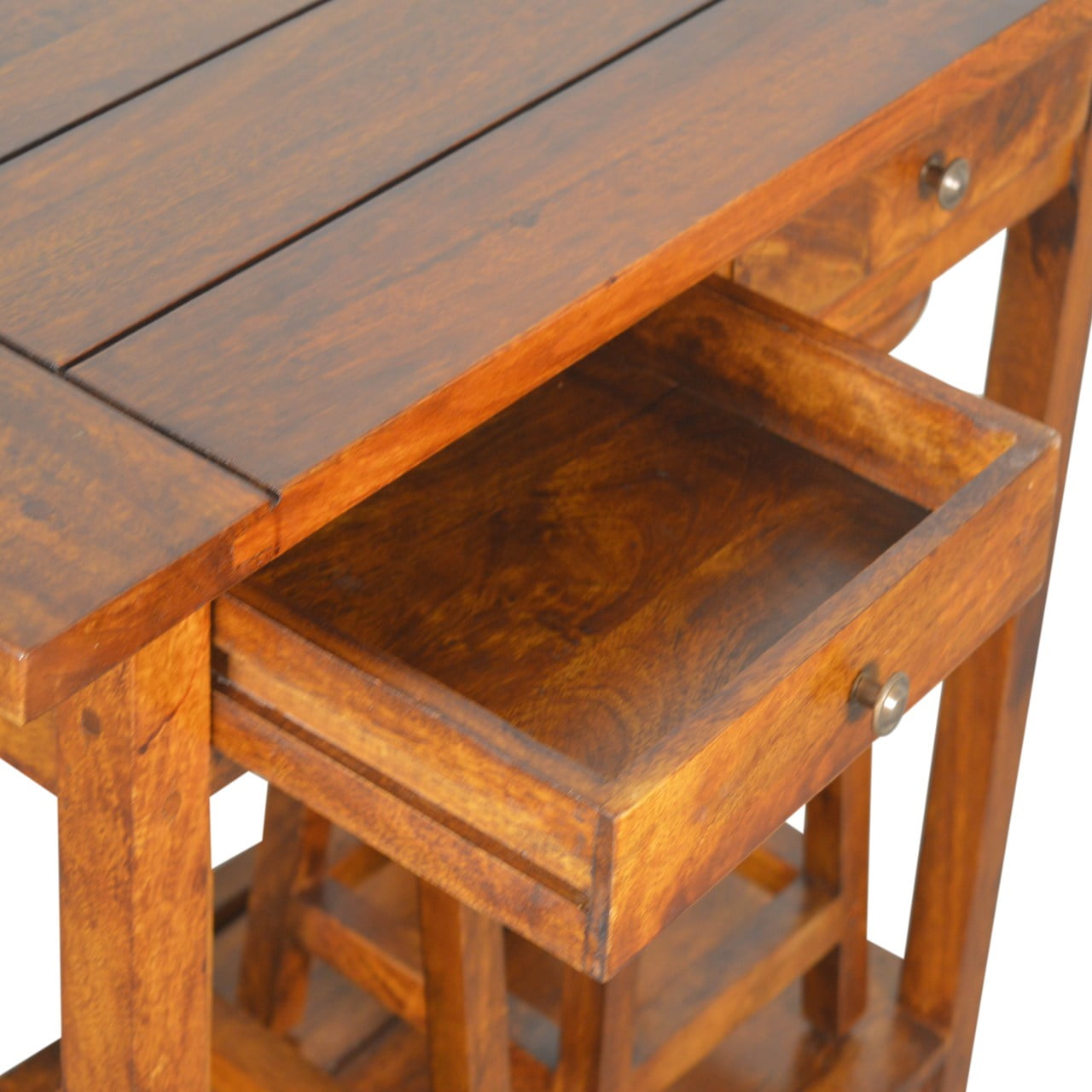 Solid Mango Wood Chestnut Finished Mango Wood Extending Breakfast Bench and 2 Stool Set - Image 5