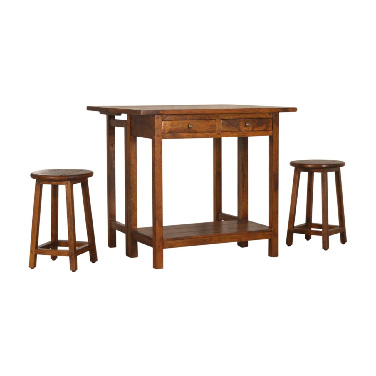 Solid Mango Wood Chestnut Finished Mango Wood Extending Breakfast Bench and 2 Stool Set - Image 7
