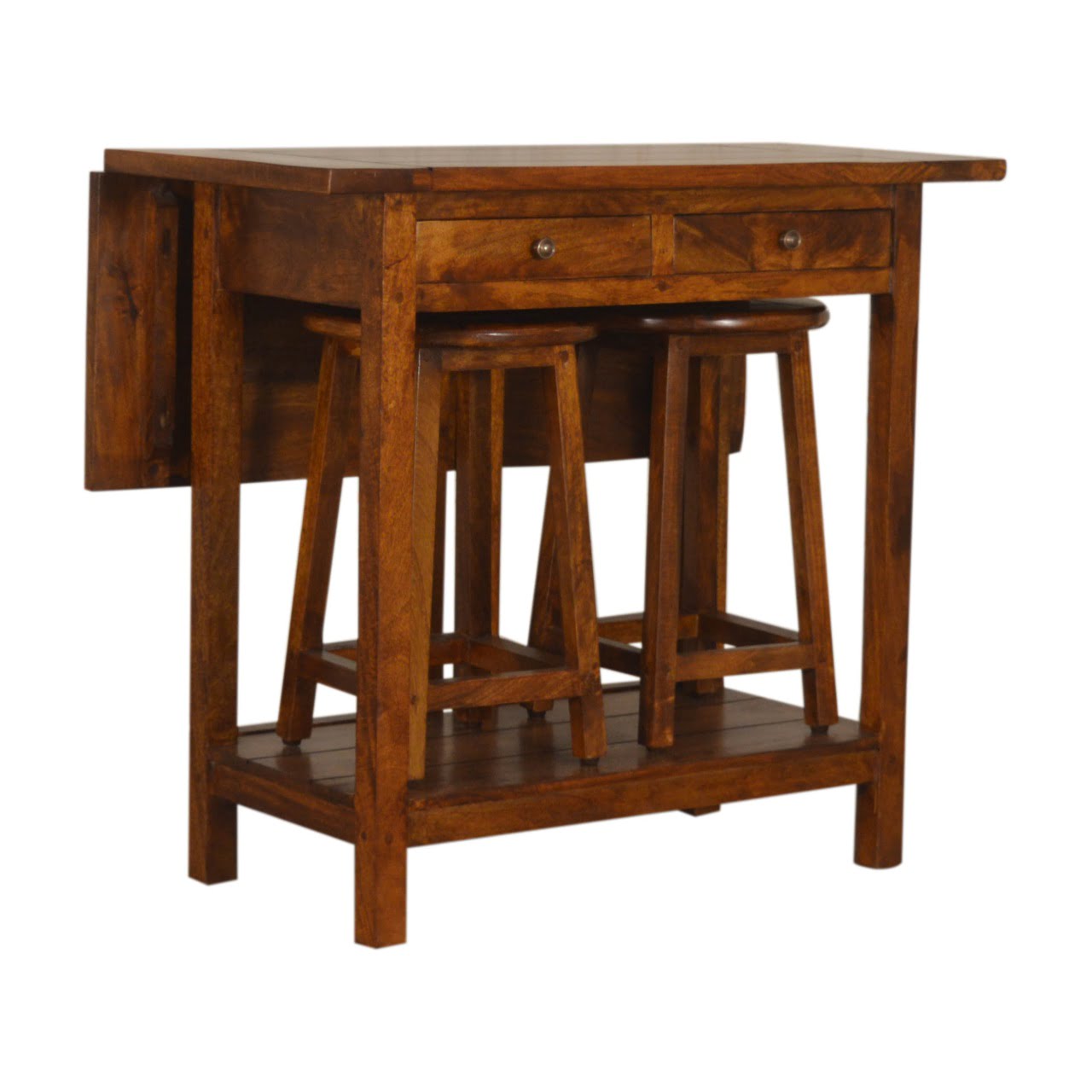 Solid Mango Wood Chestnut Finished Mango Wood Extending Breakfast Bench and 2 Stool Set - Image 8